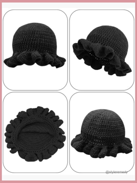 Handmade Crochet Bucket Hat with Ruffle Brim Floppy Cap main image 5